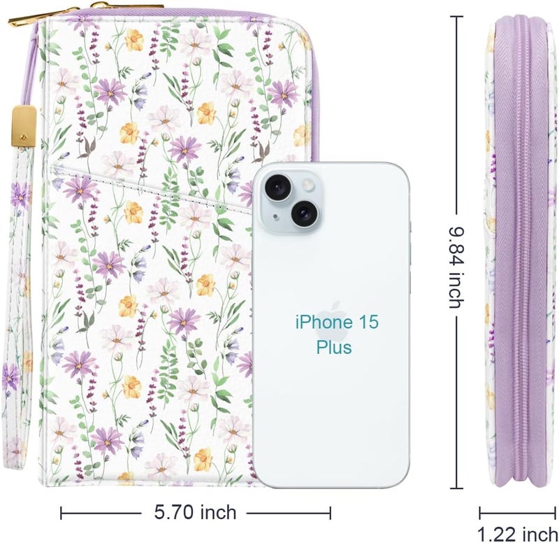 Simikol Family Passport Holder Wallet RFID Blocking Document Organizer PU Leather Mulit-purpose Travel Wallet Credit Cards Case for Women Men, White Daisy - Image 5